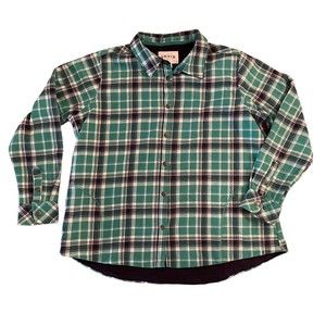 Orvis Pinnacle Flannel Snap Shirt Jacket  Green Plaid Fleece Lined Size XXL